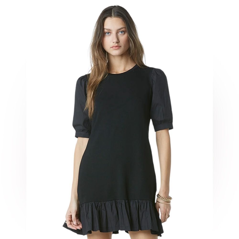 NWT Tenley Short Sleeve Crew Neck Ruffle Hem Mini Dress, Size S